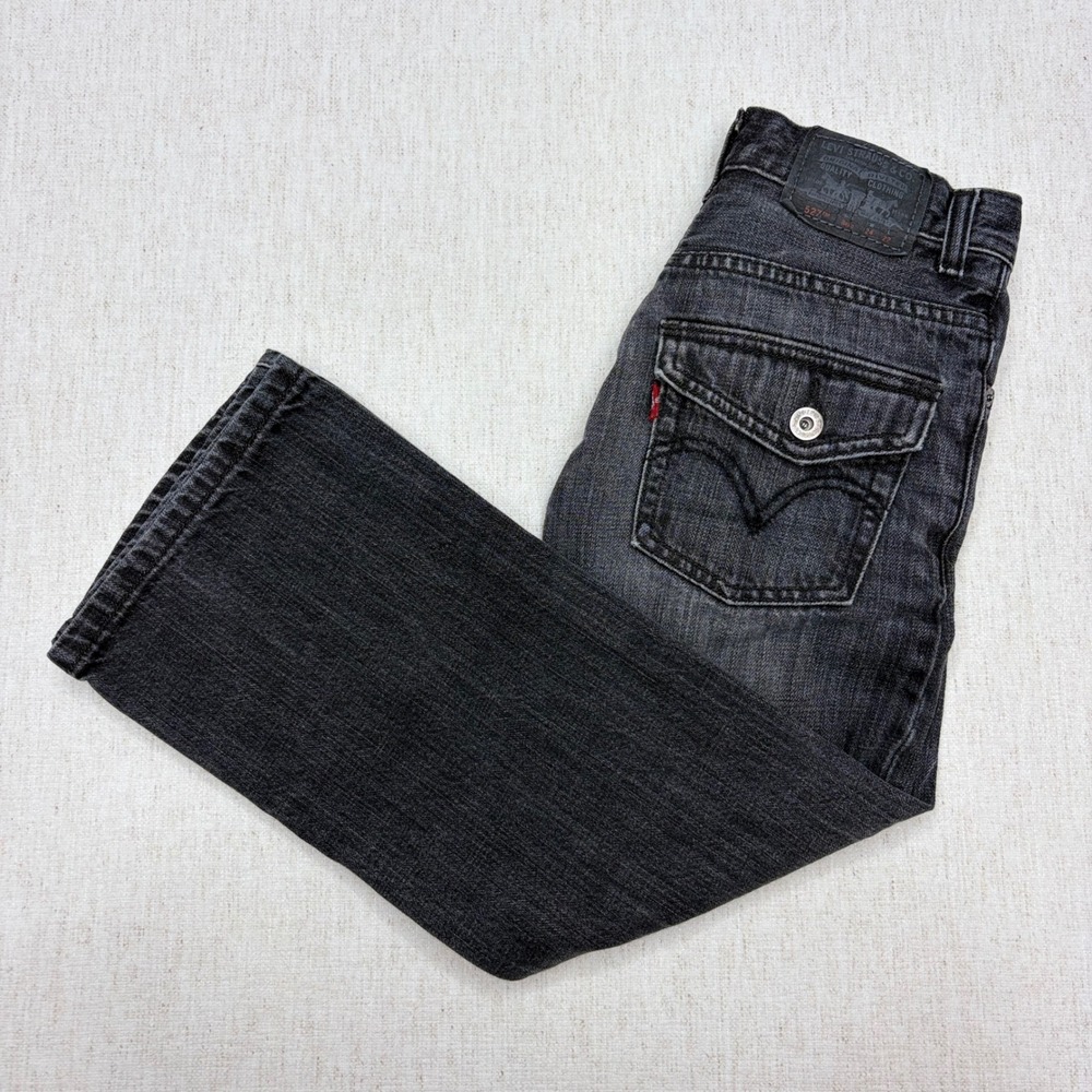 Levis 527 Slim Bootcut Jeans Boys 8 Reg Faded Black Denim Flap Pocket 24x22